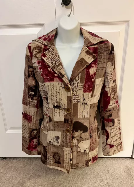 Vintage Moschino Cheap and Chic Leonardo Da Vinci  Velvet Blazer Italy  Size 10