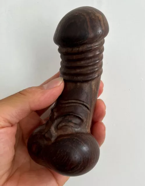 5" Ebony Wood Carved Penis Statue Towel Rack Holder Wooden Art Sculptures Decor