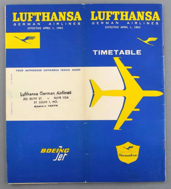 Lufthansa Airline Timetable Usa Edition April 1963 Germany Flugplan