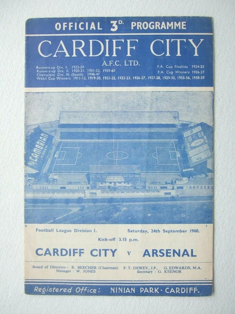 Cardiff City v Arsenal 24.9.1960 football programme