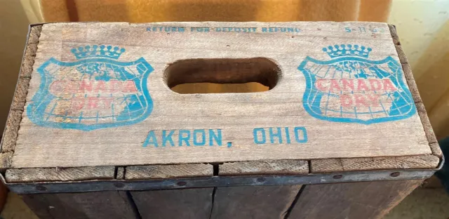 Vintage Canada Dry Wood Soda Bottle Ginger Ale Case Crate 1953 Akron Ohio