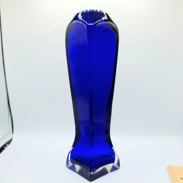 Vintage Badash Cobalt Blue And Clear Hand Blown Art Glass Vase No Sticker ~10"
