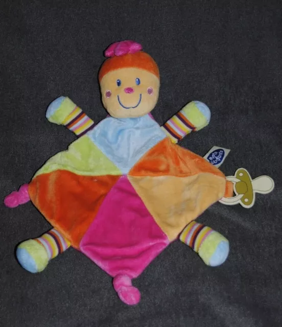 Peluche MOTS D'ENFANTS Doudou Tortue Plat  Attache Tétine 3 Nœuds TTBE