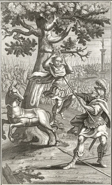 ASSALOM E' UCCISO DA JOAB, grande incisione del 1735 + passepartout EUR