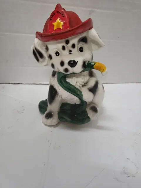 Dalmation Dog Fire Chief Hat, Piggy Bank Vintage Giftco, Coin Bank, Fireman