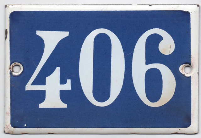 Old blue French house number 406 door gate plate plaque enamel steel metal sign
