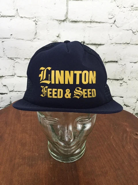 Linnton Feed & Seed Trucker Hat Cap Blue Mesh Snapback Vintage Distressed