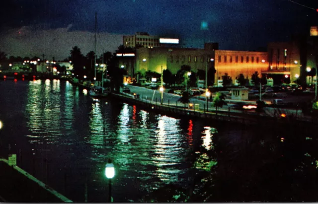 Ft Fort Lauderdale FL New River at Night View mysterious Vtg Postcard unused