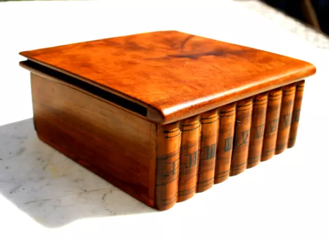 Antique  Sorrento Ware Puzzle Hidden Book Trinket Box Italy Olive Wood