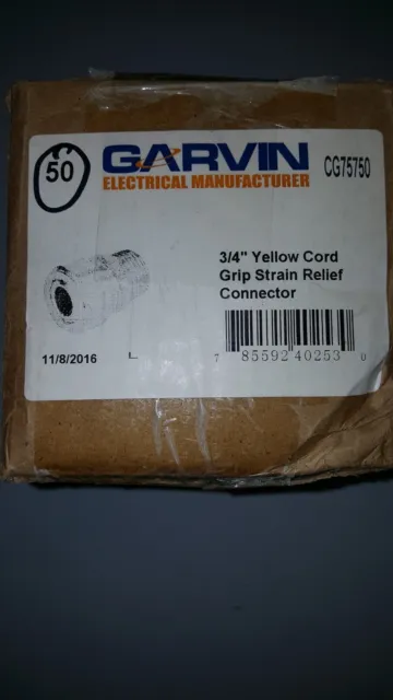 Garvin Elect CG75750 3/4" Straight Strain Relief Yellow Cord/Cable Conn .750