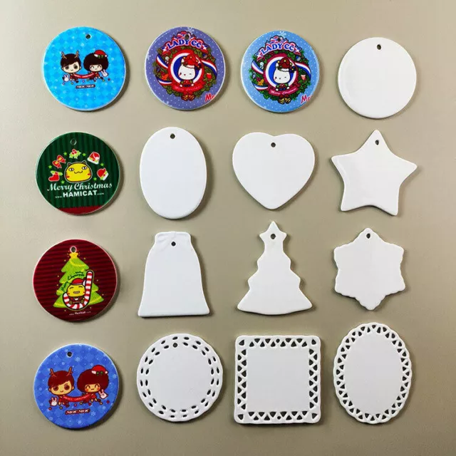 Sublimation Circle Christmas Blank Ceramic Hanging Heart Star Shape Decoration