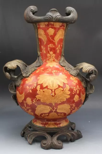 Vintage Wong Lee 1895 Bronze & Porzellan Griff Vase oder Urne Blumendekorationen