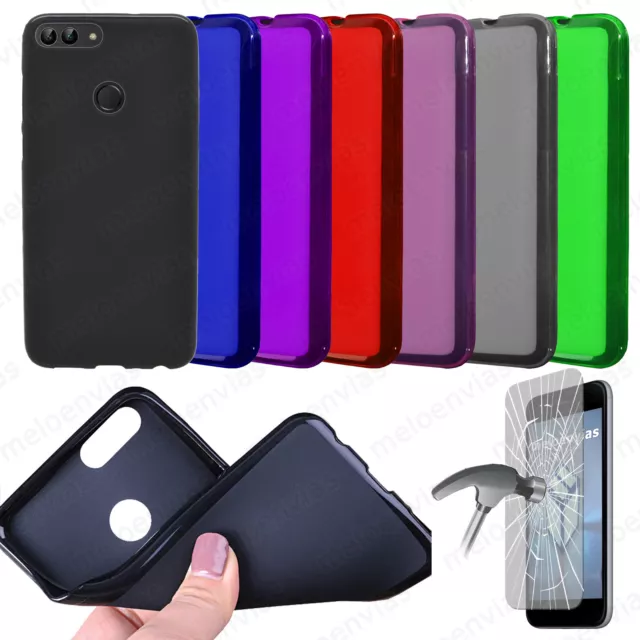 Funda carcasa + CRISTAL TEMPLADO HUAWEI P SMART Silicona Gel TPU Mate Color