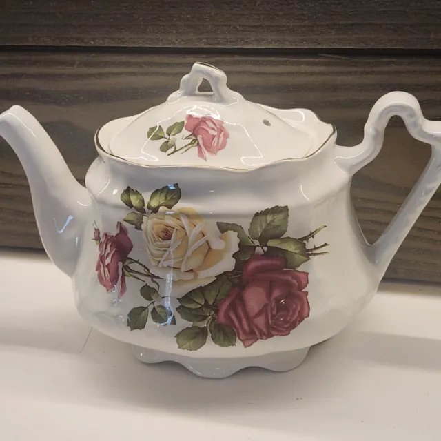 Vintage Arthur Wood Teapot Roses Gold Gilt England #6485 Tea Pot 3