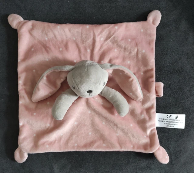Doudou Lapin gris rose étoiles blanches attache tétine Simba Toys