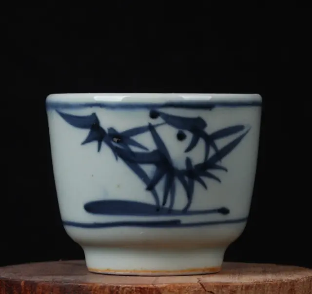 china Ming Dynasty blue white porcelain Hand Painted bamboo cup bowl 3.14inch