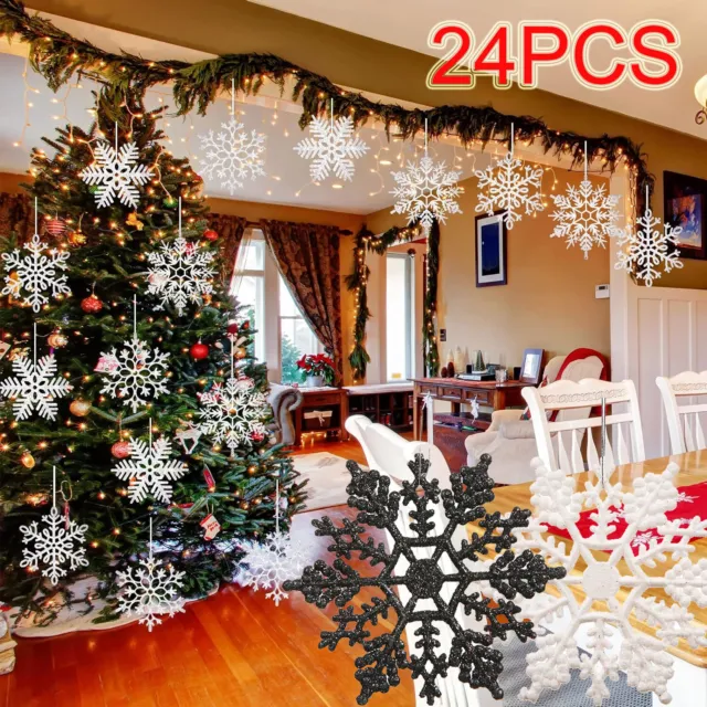 24 Pieces Snowflakes Ornaments Sparkling Christmas Glitter Snowflake Decorations