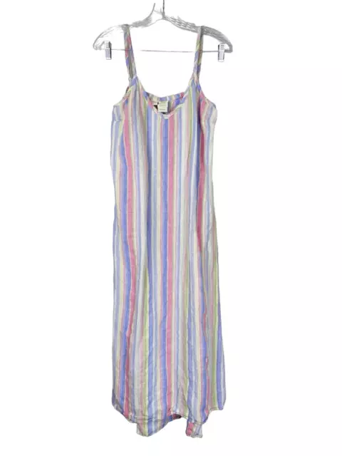 C&C 100% Linen Maxi Slip Dress M Multicolor Striped V-Neck Sleeveless Lagenlook
