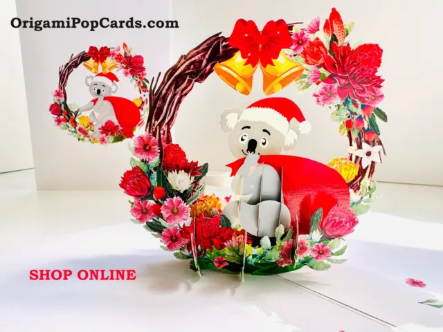 Origami Pop Cards Merry Christmas Santa Koala 3D Thank You Pop Up Greeting Card