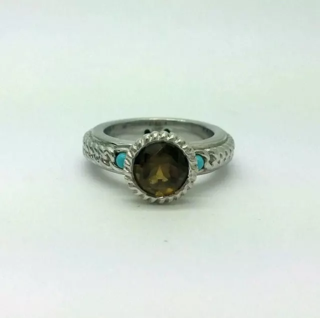 Anthony Nak Atelier Sterling Silver Round Citrine CZ & Turquoise Ring Sz 5, MEX Anthony Nak Atelier Sterling Silver Round Citrine CZ & Turquoise Ring Sz 5, MEX