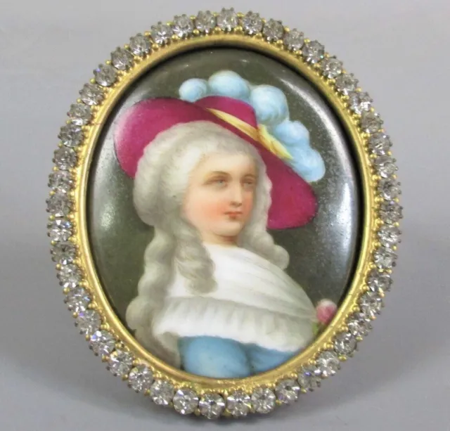 Antique Victorian Portrait Miniature On Porcelain Of Lady 24K Gold Plated Frame