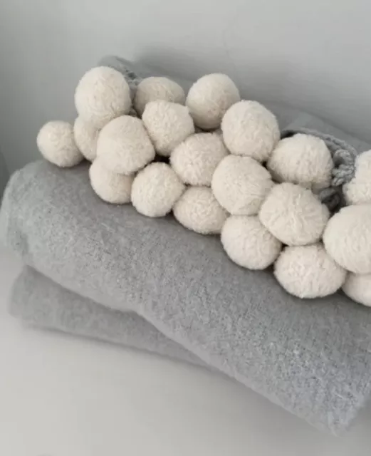 Laura Ashley Whisper Grey Pom Pom Throw