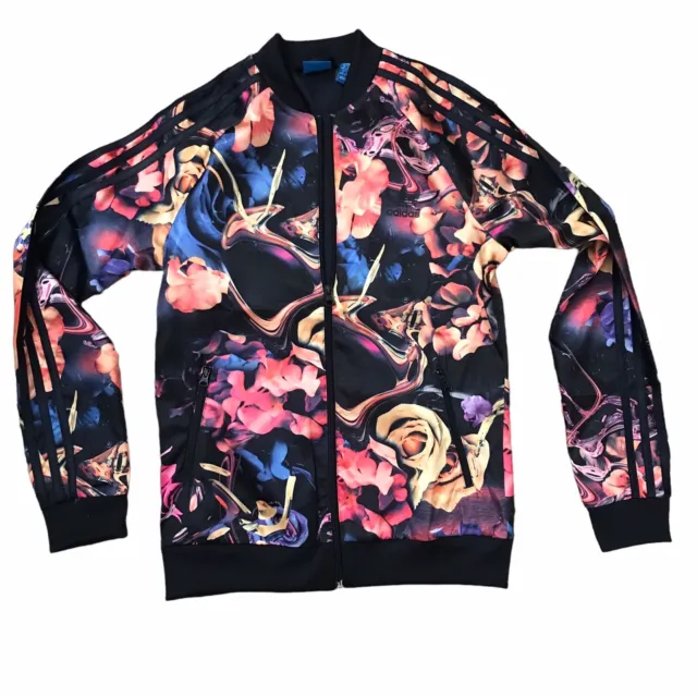 Adidas Originals Full-Zip Floral Print Trefoil Track Jacket Youth Girl 13-14 L