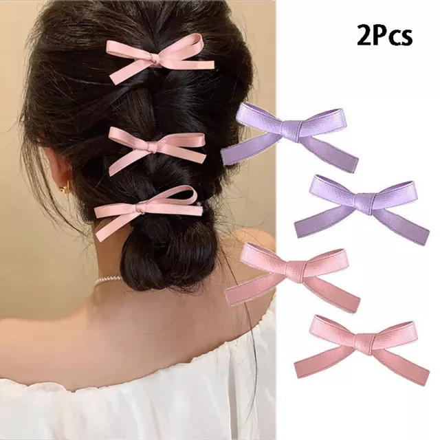 2PCS Bowknot Hair Clip Sweet Ribbon Bow Hairpin Bangs Clip Hair Accessories