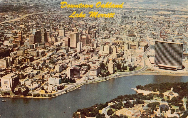 Oakland CA California Skyline Lake Merritt Downtown Aerial Vtg Postcard C24