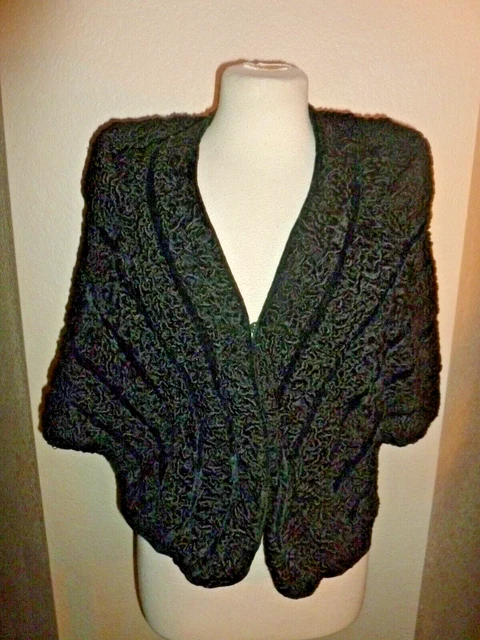 Vintage Genuine Black CURLY Persian Lamb Fur Stole Cape Wrap Harold Stub sz M Vintage Genuine Black CURLY Persian Lamb Fur Stole Cape Wrap Harold Stub sz M