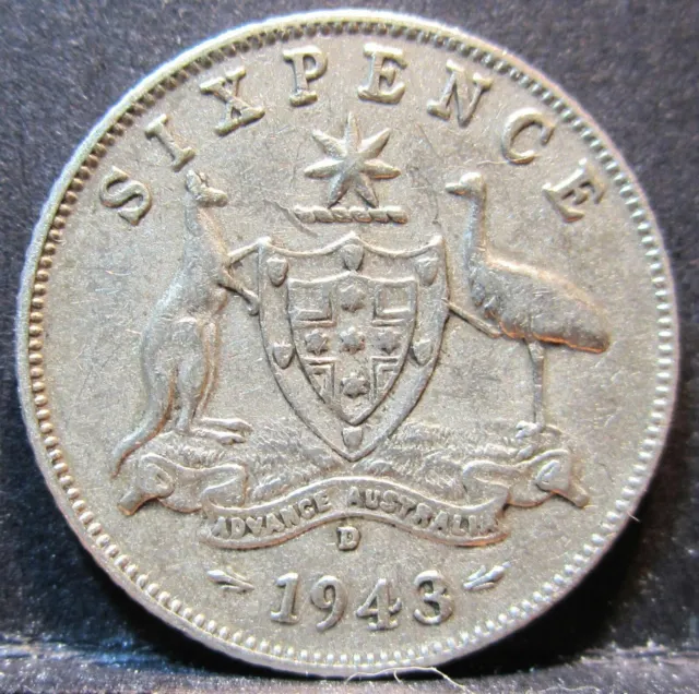 1943 D Australia 6d Sixpence #X643d =HIGH GRADE=
