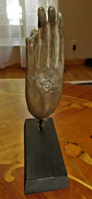 Antique 19th Century Bronze Cast Mounted Left Buddha Hand Figurine