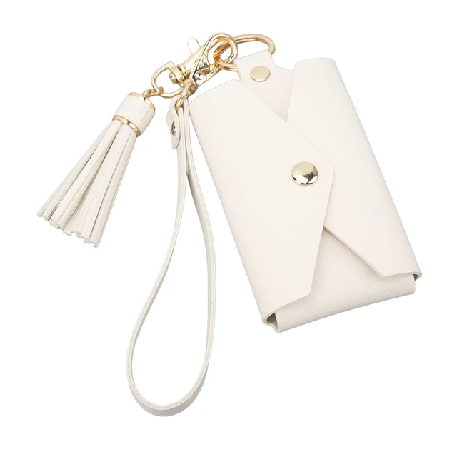 (Blanco) Pequeños Bolsillos para Foto PU Llaveros para Imágenes Bolsillo Portátiles 3 Pulgadas
