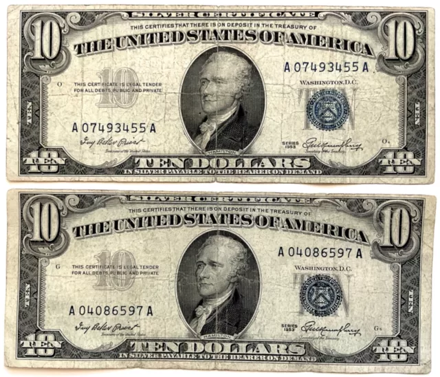 $10 Silver Certificate (Small), Series 1953 (Blue Seal) Fr#1706