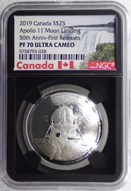 2019 CANADA 1 Oz SILVER $25 APOLLO 11 MOON LANDING 50TH NGC PF70UC FIRST RELEASE