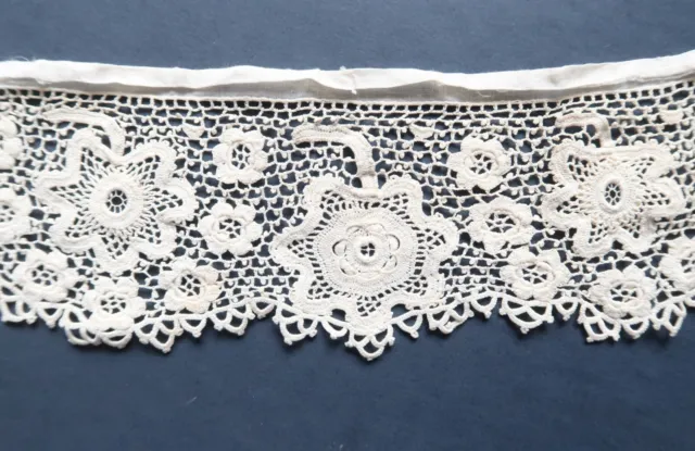 7 x 45cm Antique Victorian Hand Made Cream Cotton Lace Length