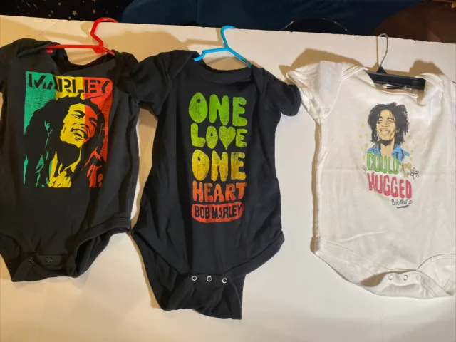 Bob Marley Bodysuits For Infant Toddler  Cotton Lot Of 3  Range 12-24 Months