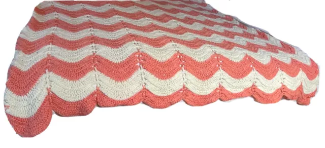 Vintage  Crochet Bedspread Throw scallop Blanket Afghan 67 X 49