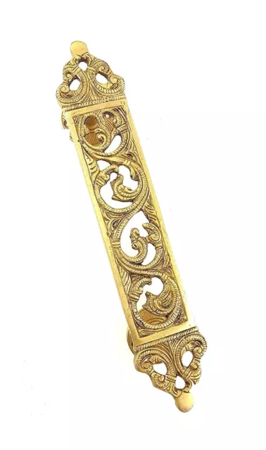 Brass Door Handle Ethnic Design Carved 11.5 Inches (Golden)