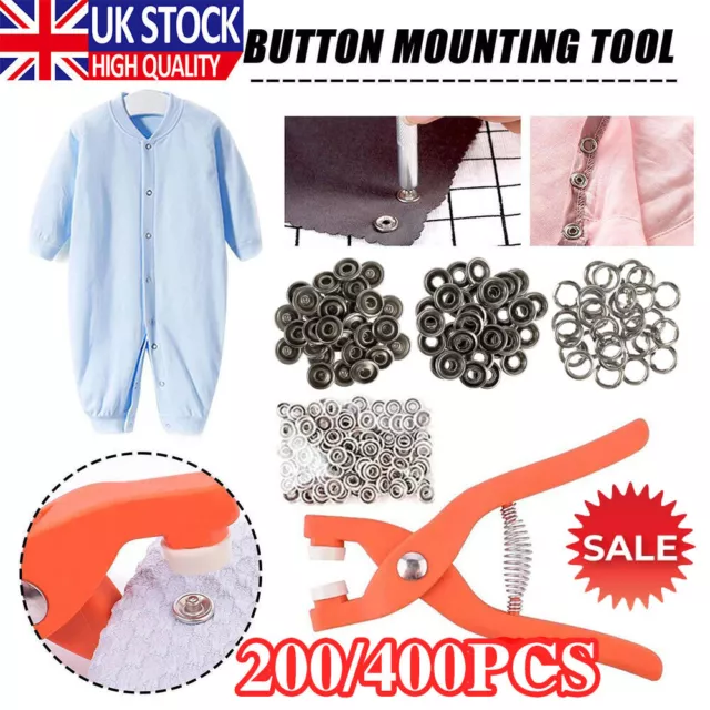 400Pcs Heavy Duty Snap Fasteners Press Studs Kit +Poppers Leather Button Tool UK