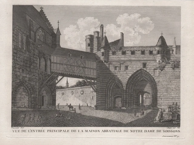 Soissons Abbaye Notre-Dame Aisne Hauts-De-France Rotocalco Estampe Engraving