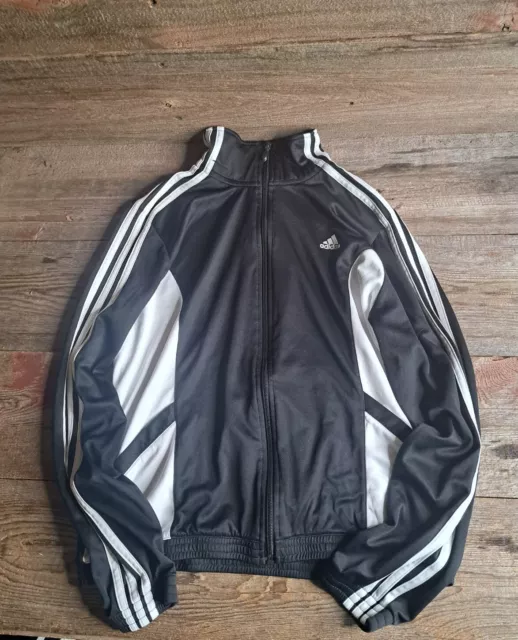 Adidas Jacket Womens Size Large Black White Casual Full Zip Up Track Womens