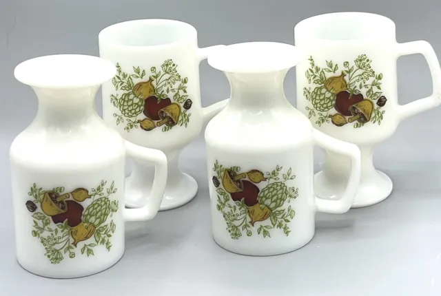 Set of 4 VTG Corning Ware Spice of Life Footed Coffee Tea Cups Mugs Milk Glass
