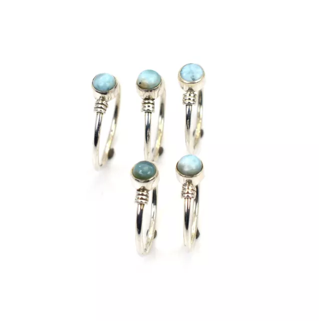 Wholesale 5Pc 925 Solid Sterling Silver Blue Larimar Ring Lot B