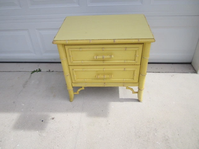 Vintage Wood Nightstand or Side Table Hollywood Regency Faux Bamboo By Dixie