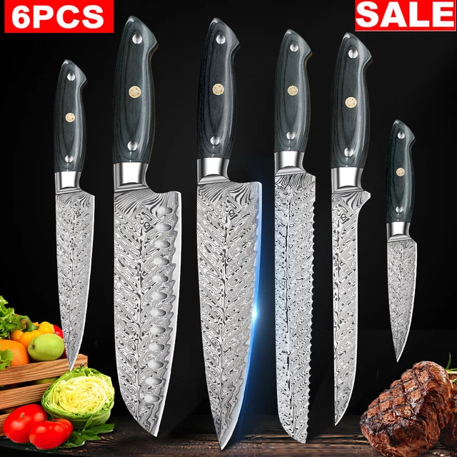 Juego 6 Piezas Cuchillos De Cocina Con Bloque Afilados Chef Acero Inoxidable