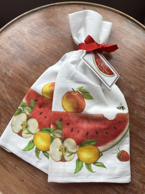 Mary Lake Thompson Flour Sack Towel  Watermelon & Fruit, Set Of Two