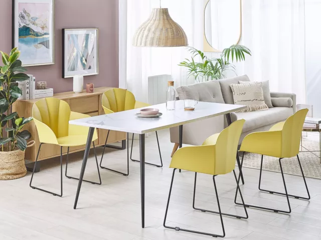 Gelbes 2er Set Esszimmerstuhl aus Kunststoff mit Metallbeinen Sylva 2