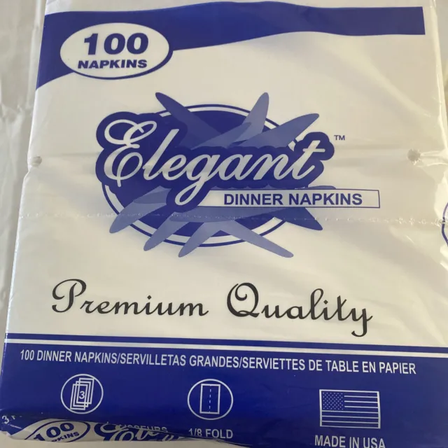 Elegant 3-Ply Dinner Napkins, Premium Quality. 1/8 Fold. 4 New Packs Of 100=400