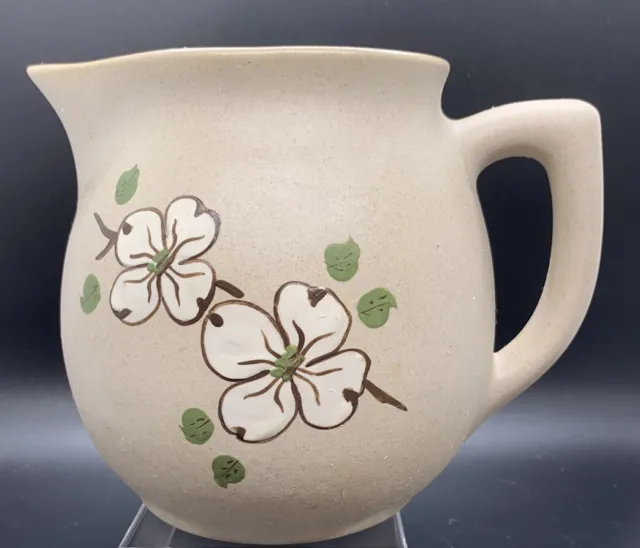 Pigeon Forge Pottery Pitcher Milk Syrup Dogwood Blossom Blue Interior